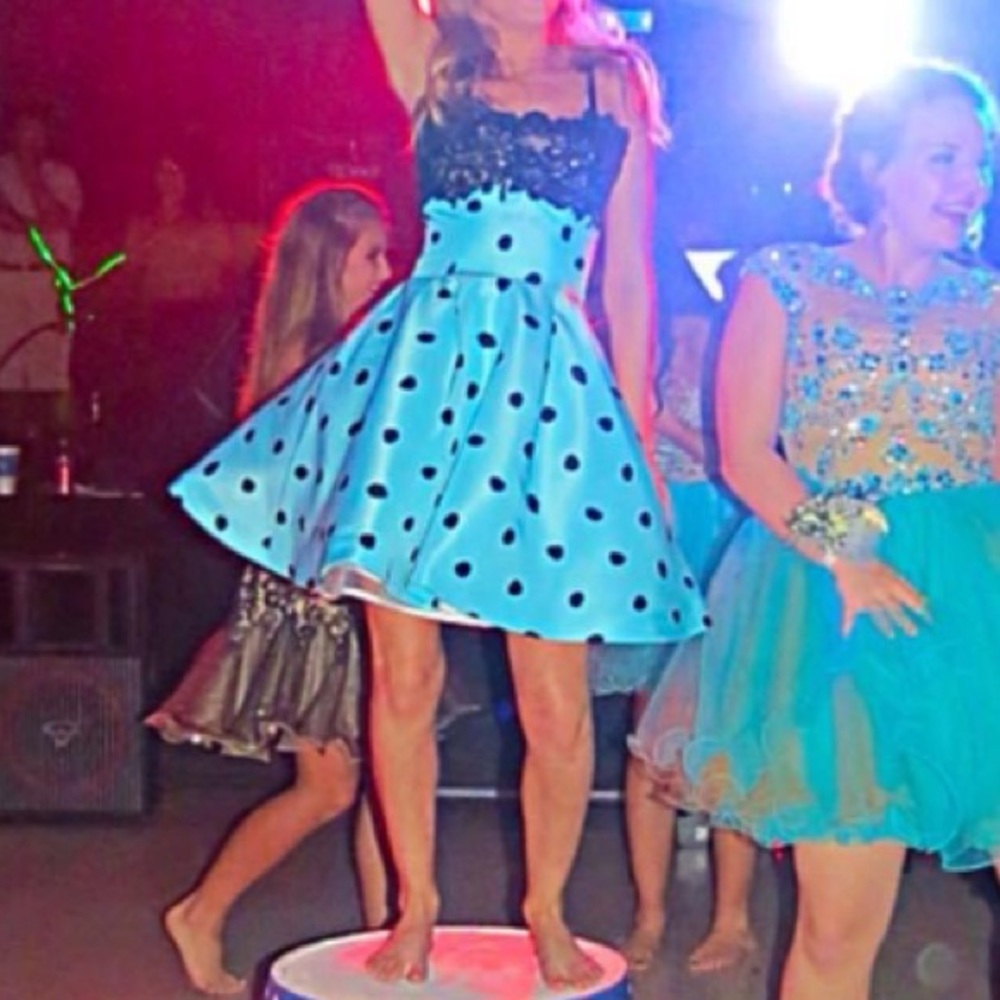Short Blue Polka-dotted Sherri Hill Dress